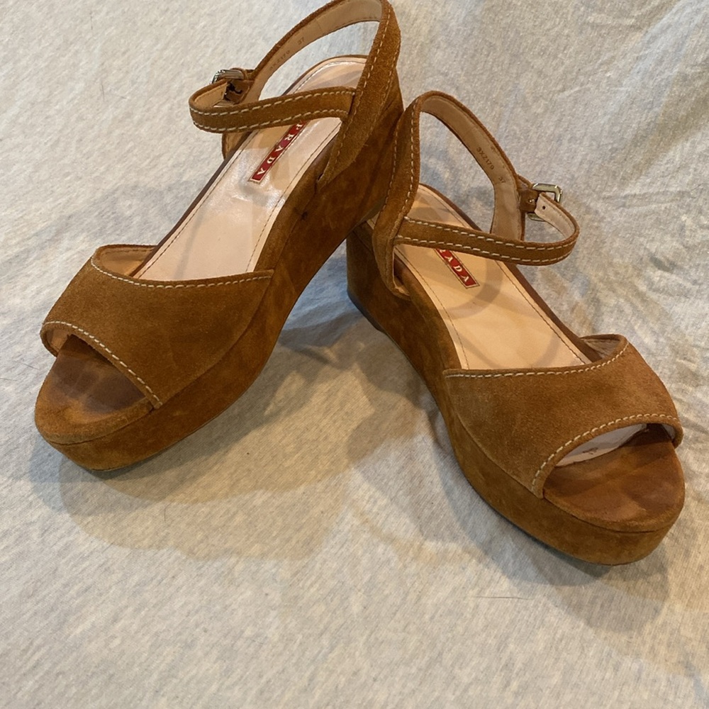 Prada brown suede platform sandals w adjustable ankle strap VGUC EU 37 - Picture 16 of 16
